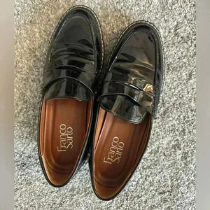 Franco Sarto Black Patent Leather Low Penny Loafers Women’s Size 6